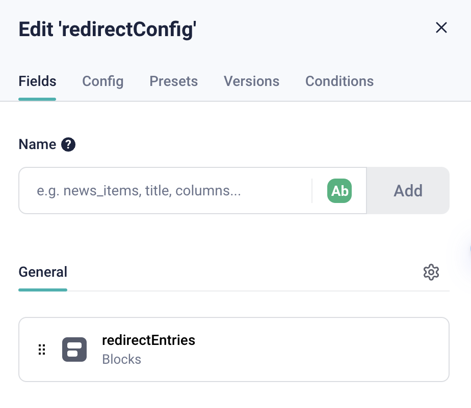 redirectConfig block in Storyblok