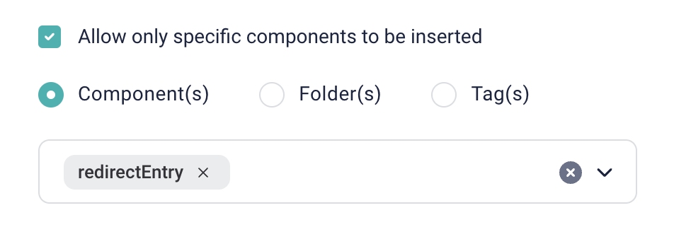 redirectEntries field in the redirectConfig block in Storyblok